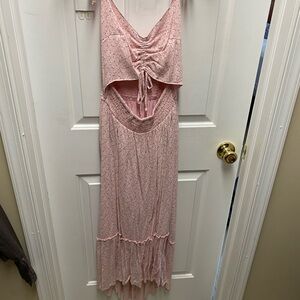 Hollister Light Pink Floral Drawstring Cutout Maxi Dress